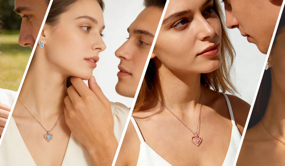 Elegant 1.2CT Rose Heart Necklace featuring Moissanite or Lab-Grown Birthstone in S925 Sterling Silver with 18K White or Rose Gold plating and engraved I LOVE YOU floral design.