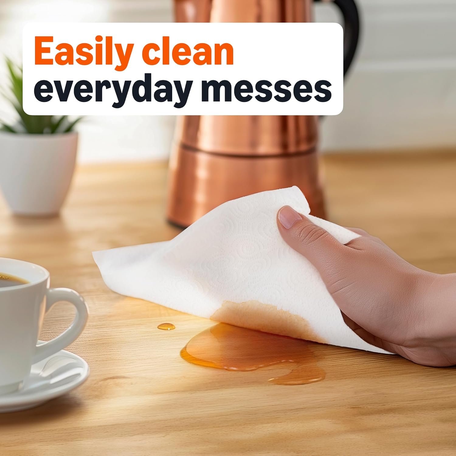 Amazon Basics 2-Ply Flex-Sheets Paper Towels 12 roll pack with 150 sheets per roll for kitchen cleaning and everyday household use.