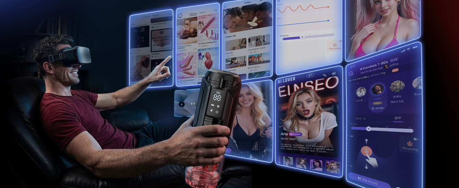 AI Sync waterproof male personal wellness device with rechargeable battery, smart connectivity, and customizable stimulation modes.