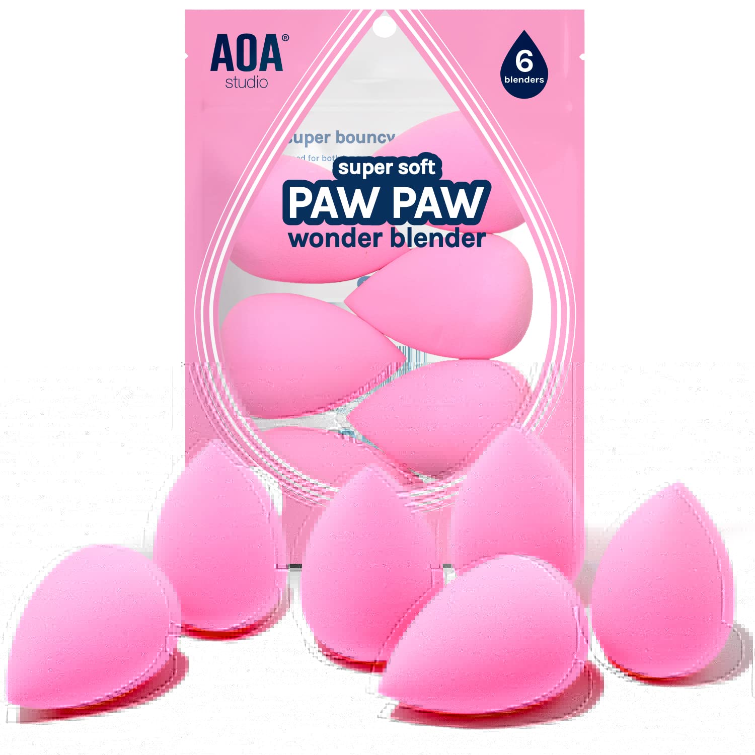 AOA Studio Collection makeup sponge set featuring six latex-free Wonder Blender sponges for flawless foundation and makeup application.