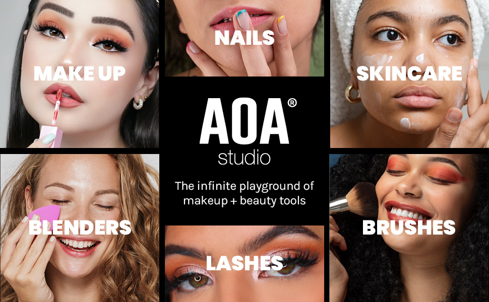AOA Studio Collection makeup sponge set featuring six latex-free Wonder Blender sponges for flawless foundation and makeup application.