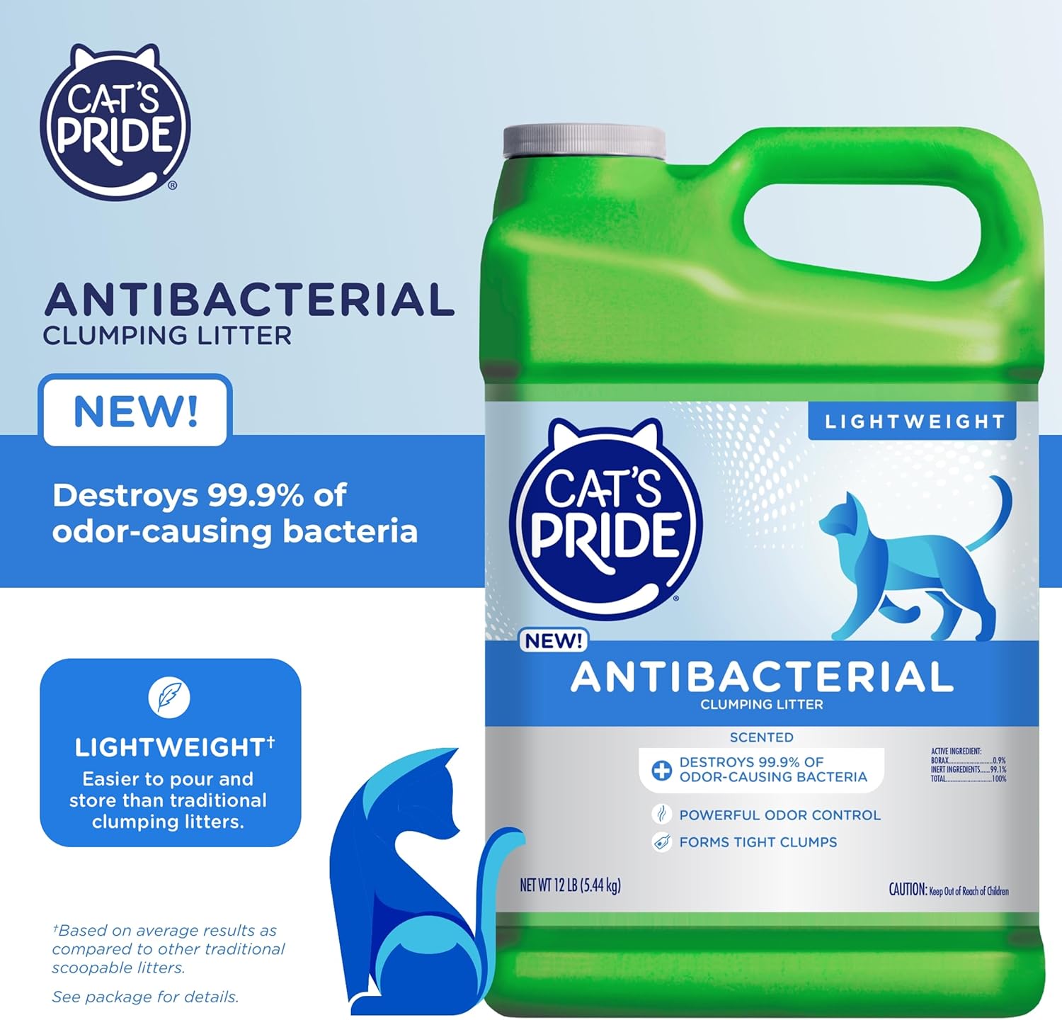 Cat's Pride Antibacterial Cat Litter lightweight clumping litter with powerful odor control and antibacterial formula for cleaner litter boxes.