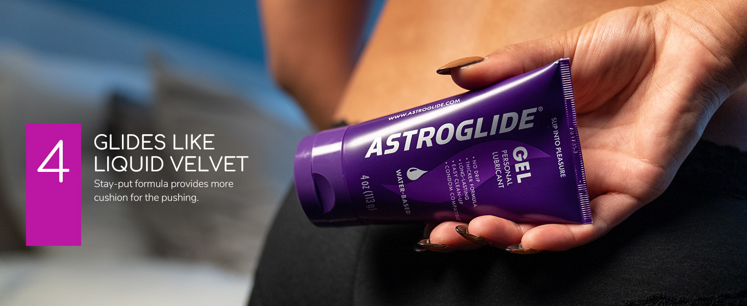 Astroglide Ultra Gentle Gel water based personal lubricant in a 7 oz bottle featuring a smooth no-drip and long-lasting formula.