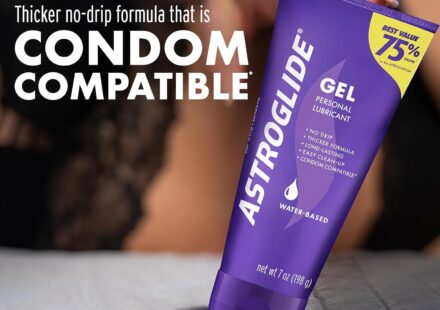 Astroglide Ultra Gentle Gel water based personal lubricant in a 7 oz bottle featuring a smooth no-drip and long-lasting formula.