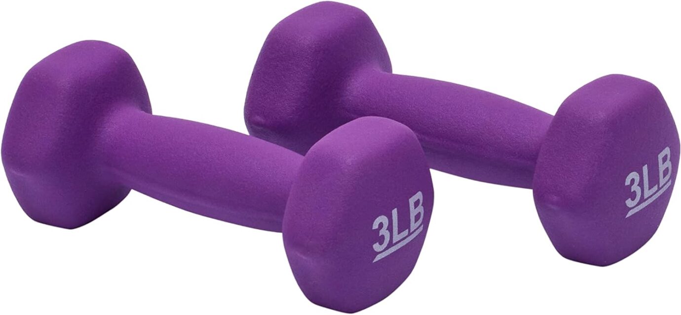 Amazon Basics neoprene dumbbell hand weights with non-slip grip designed for strength training, fitness workouts, and muscle toning exercises.