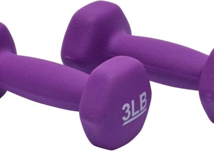 Amazon Basics neoprene dumbbell hand weights with non-slip grip designed for strength training, fitness workouts, and muscle toning exercises.