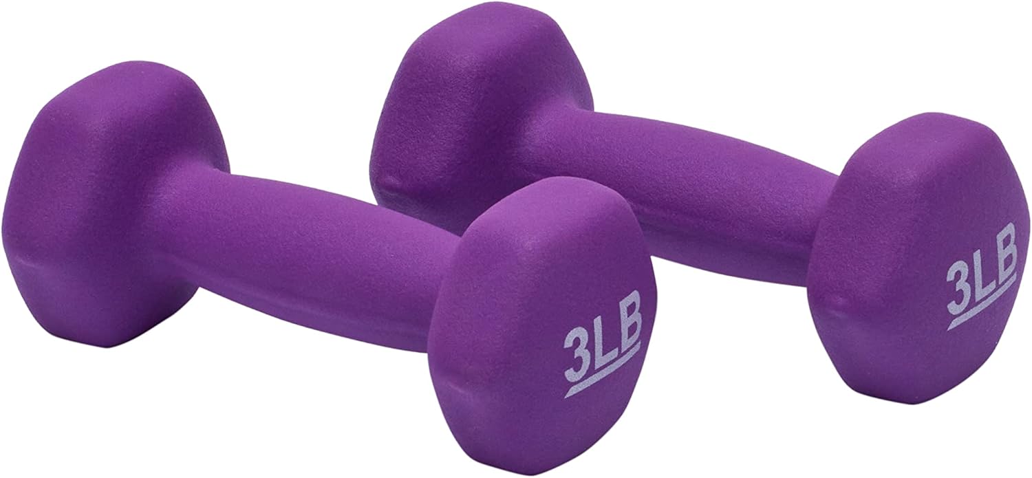 Amazon Basics neoprene dumbbell hand weights with non-slip grip designed for strength training, fitness workouts, and muscle toning exercises.