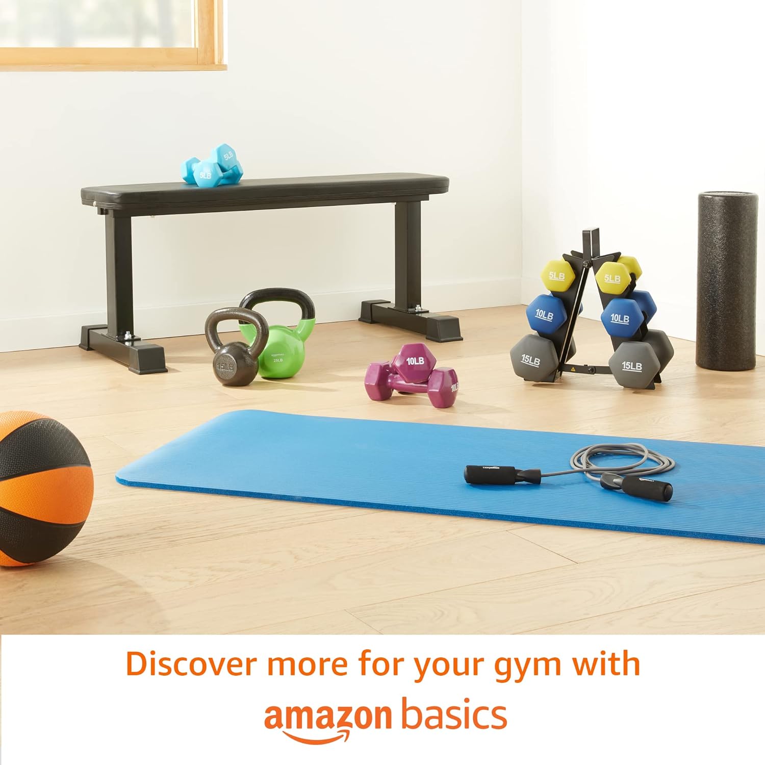 Amazon Basics neoprene dumbbell hand weights with non-slip grip designed for strength training, fitness workouts, and muscle toning exercises.