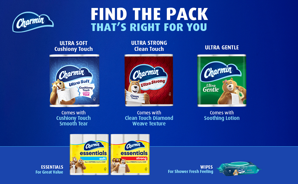 Charmin Ultra Soft Cushiony Touch Toilet Paper 24 Family Mega Rolls equivalent to 123 regular rolls in white packaging
