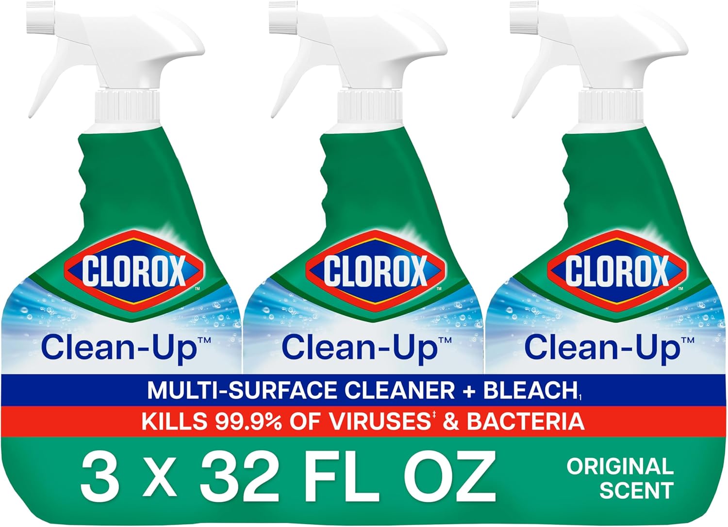 Clorox Clean-Up Multi Surface Cleaner Bleach Spray original formula 32 fl oz pack of 3 for cleaning mold mildew and household surfaces