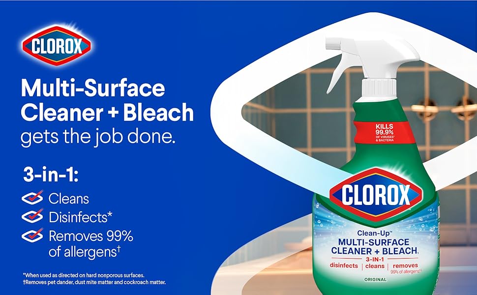 Clorox Clean-Up Multi Surface Cleaner Bleach Spray original formula 32 fl oz pack of 3 for cleaning mold mildew and household surfaces