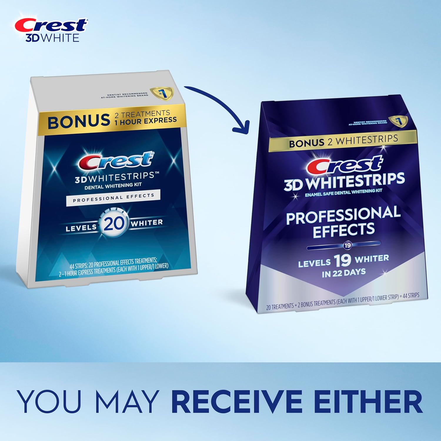 Crest 3D Whitestrips Professional Effects teeth whitening kit with 22 treatments and 44 whitening strips for at-home whitening