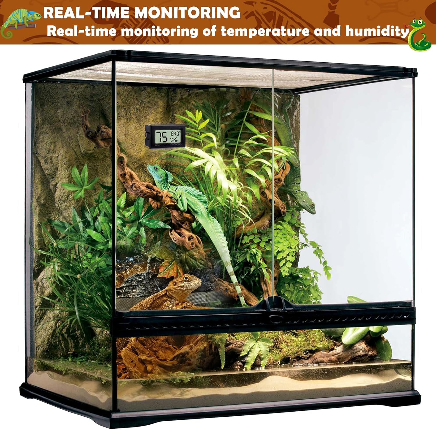 Digital reptile thermometer and humidity gauge 2PCS hygrometer for terrarium bearded dragon tank and reptile habitat monitoring