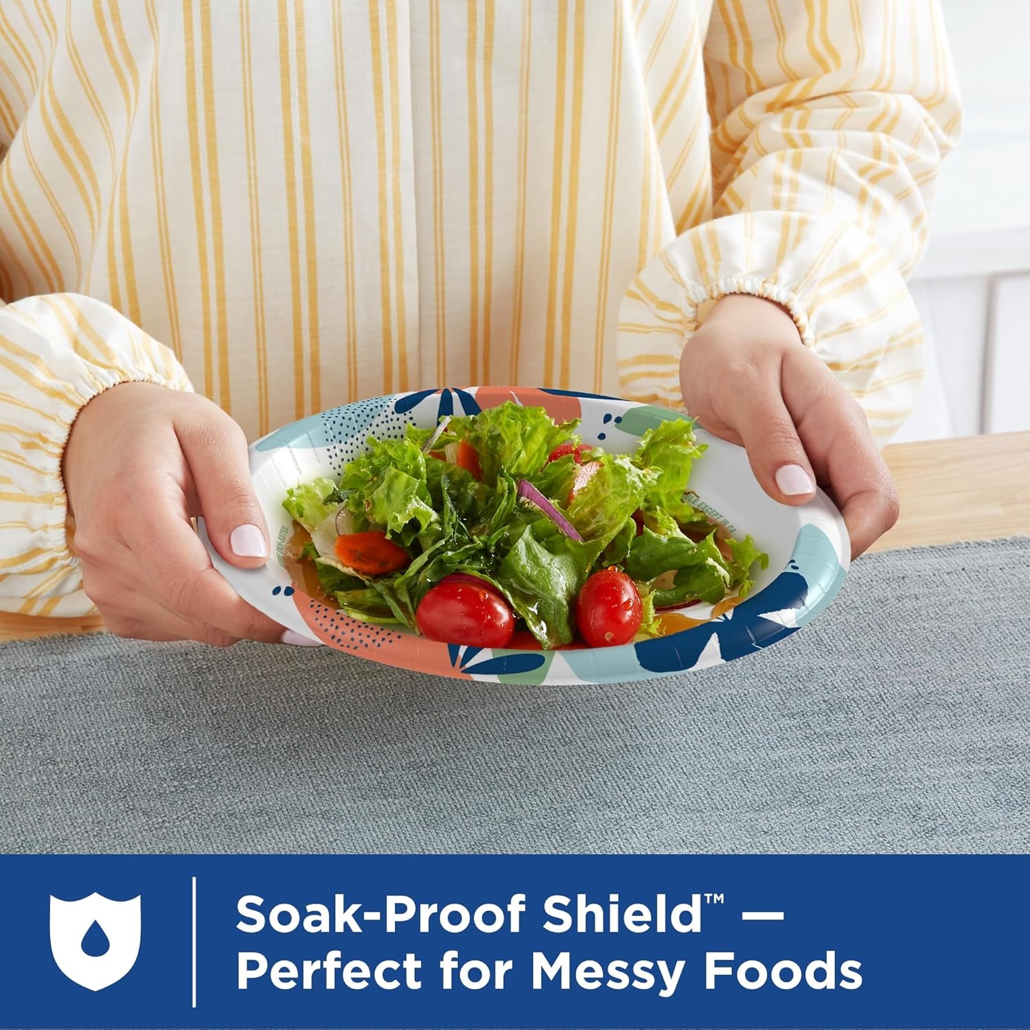 Dixie Medium Paper Plates 8.5 inch disposable plates designed for everyday meals with strong, soak-proof, microwave-safe construction.