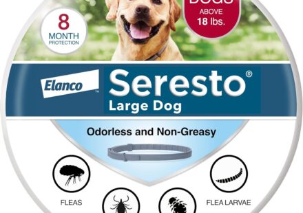 Seresto flea and tick collar for dogs over 18 pounds providing 8 month flea prevention and tick protection treatment.