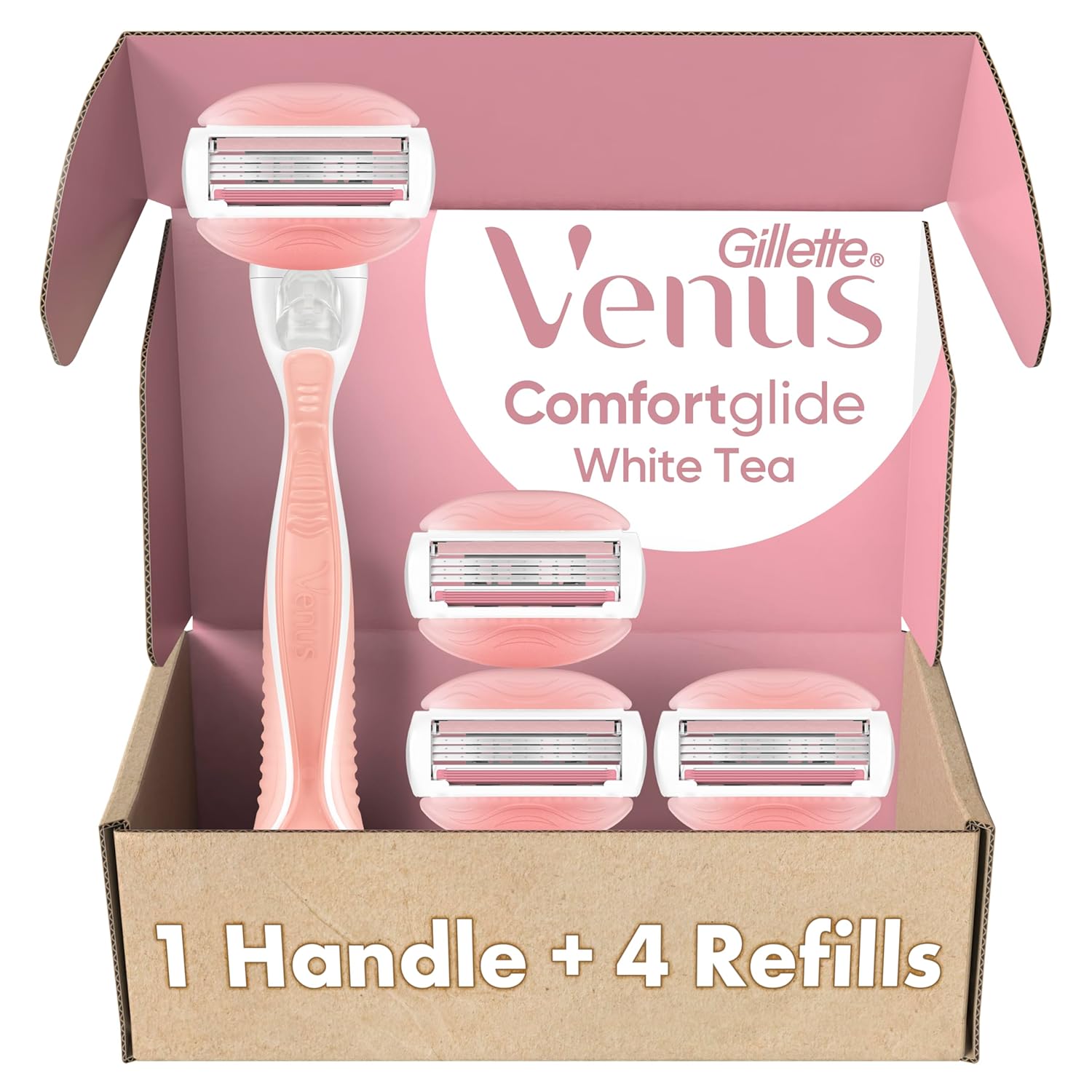 Gillette Venus ComfortGlide White Tea Women's Razor with 1 Handle and 4 Blade Refills for Smooth Comfortable Shaving