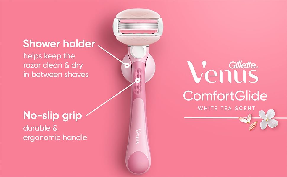 Gillette Venus ComfortGlide White Tea Women's Razor with 1 Handle and 4 Blade Refills for Smooth Comfortable Shaving