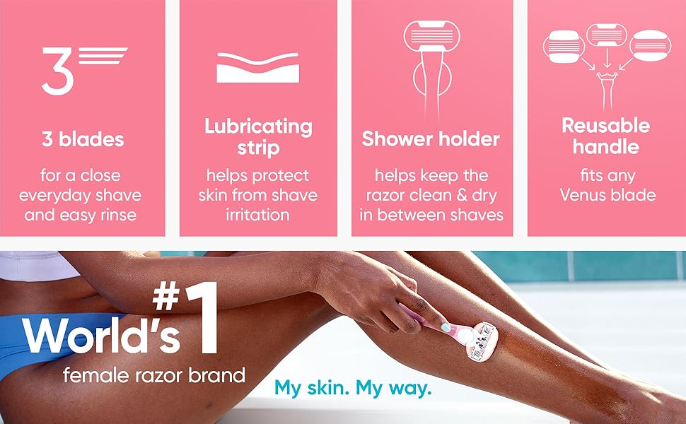 Gillette Venus ComfortGlide White Tea Women's Razor with 1 Handle and 4 Blade Refills for Smooth Comfortable Shaving