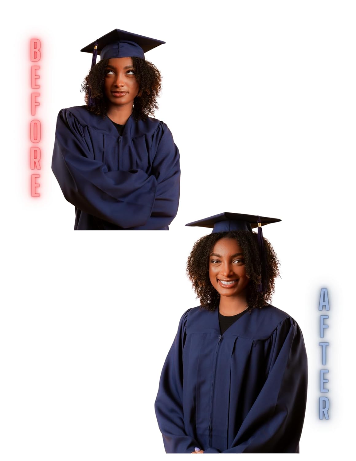 Grad Cap Remix graduation cap headband securing a graduation cap on natural hair with black and clear headband options.
