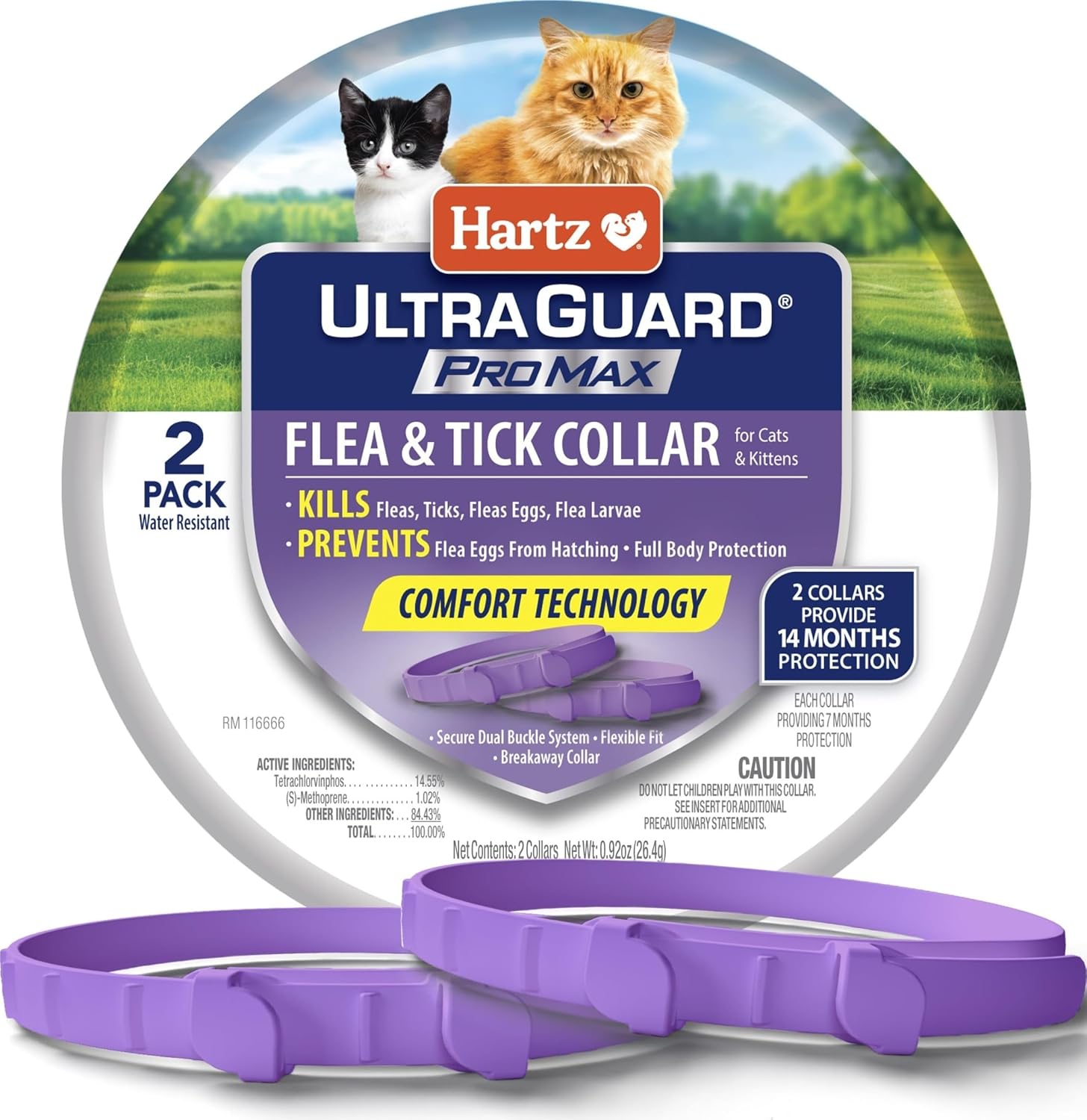 Hartz UltraGuard ProMax Flea and Tick Collar for cats and kittens with 14 months protection and soft adjustable design.