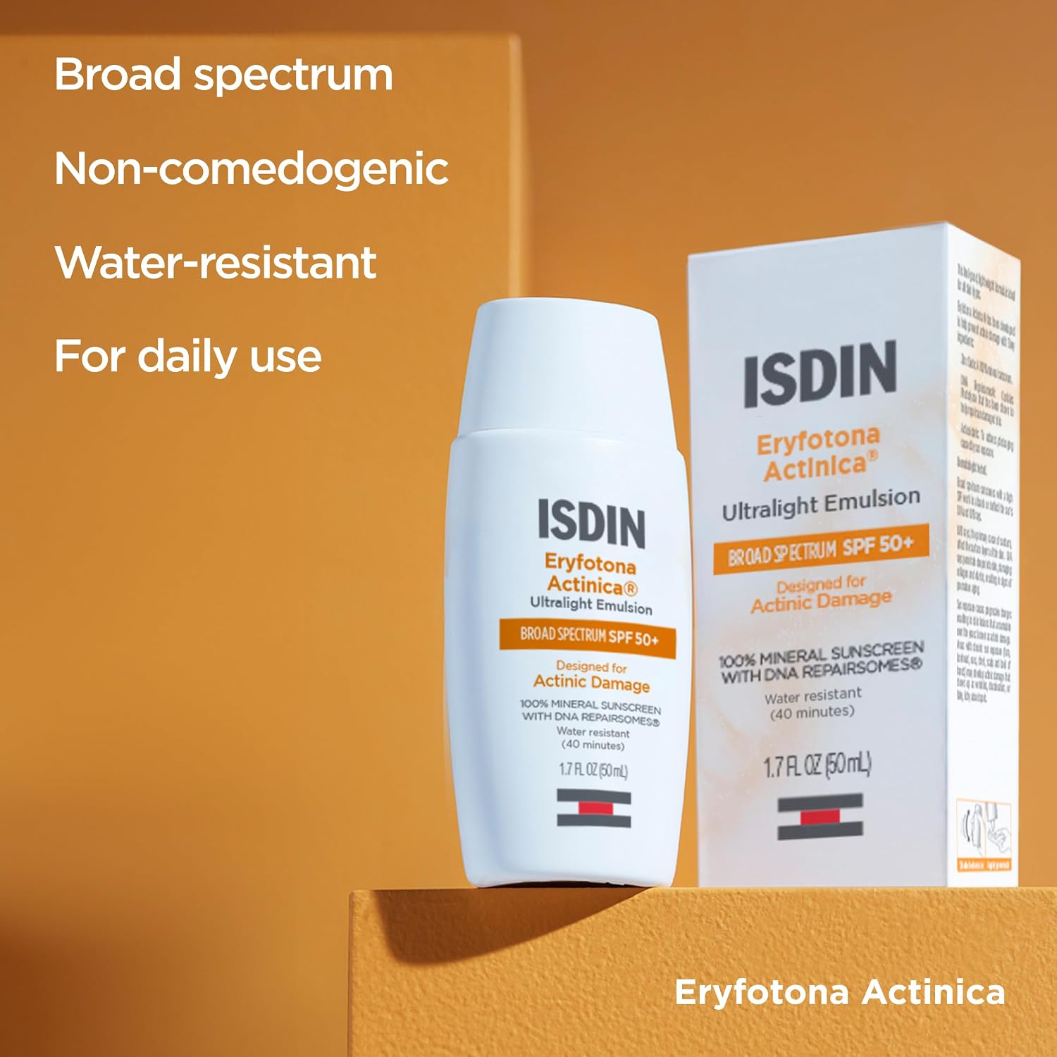 ISDIN Eryfotona Actinica SPF 50+ mineral sunscreen with zinc oxide for sensitive skin and daily facial sun protection