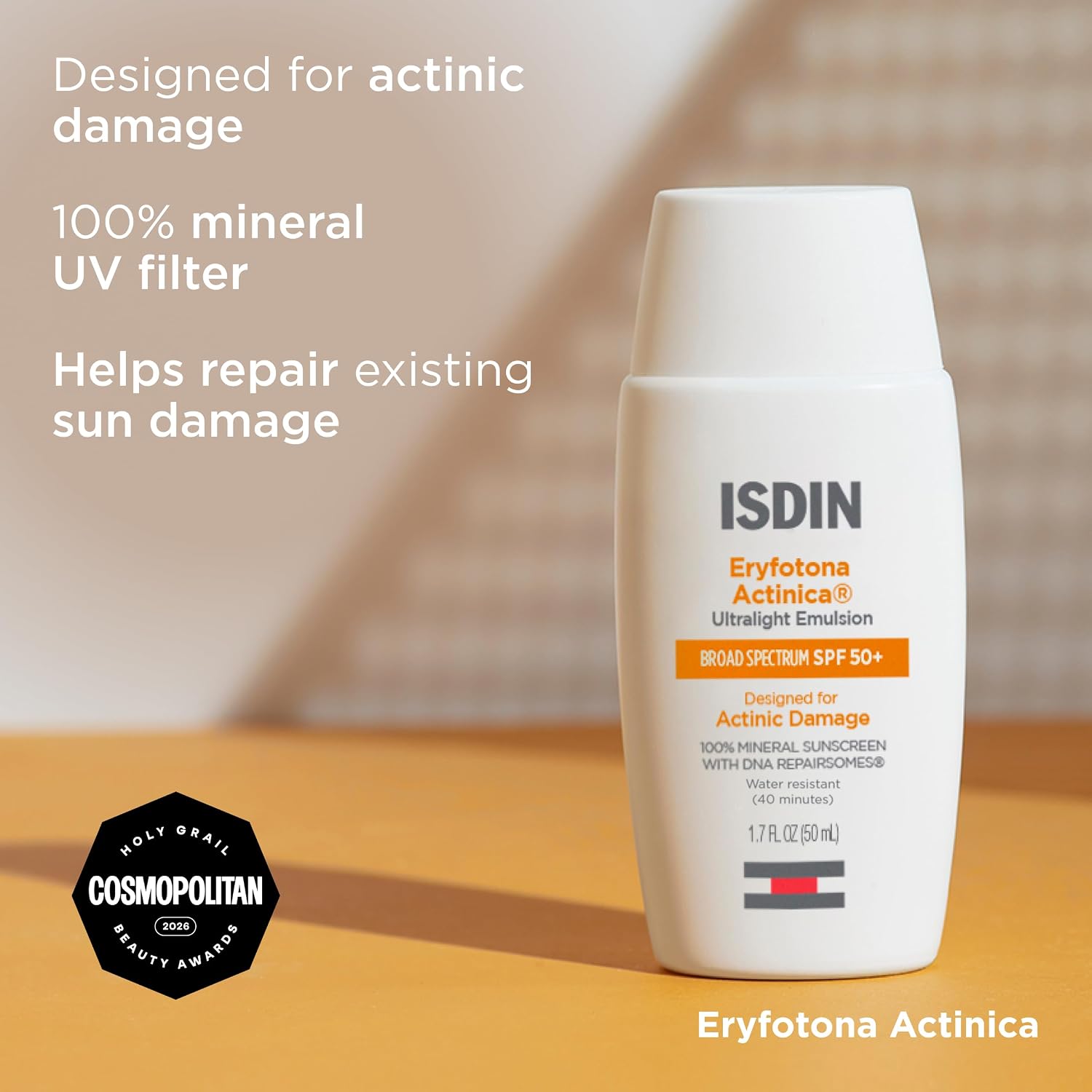 ISDIN Eryfotona Actinica SPF 50+ mineral sunscreen with zinc oxide for sensitive skin and daily facial sun protection