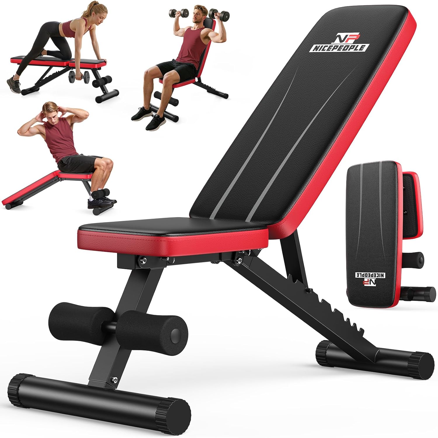 Adjustable weight bench for home gym with 660 lbs capacity, foldable design, and multiple backrest positions for strength training exercises.