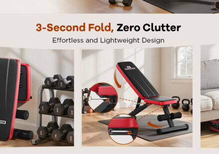 Adjustable weight bench for home gym with 660 lbs capacity, foldable design, and multiple backrest positions for strength training exercises.