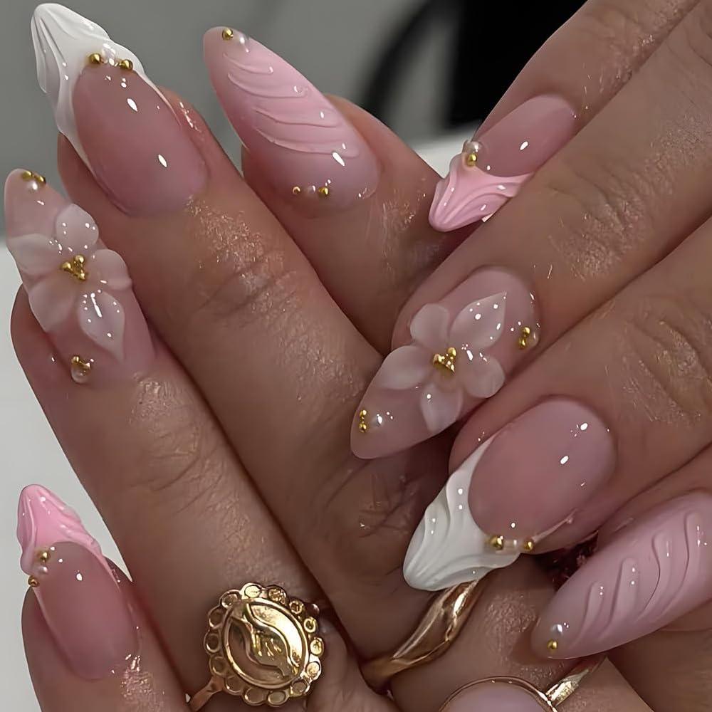LPOODDNU Press on Nails reusable salon-quality artificial nails with elegant design for quick DIY manicure at home.