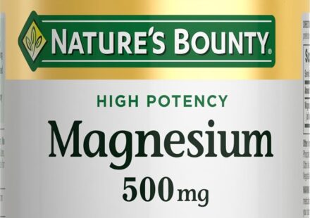 Nature's Bounty Magnesium 500 mg tablets dietary supplement for bone health, muscle support, and daily wellness.