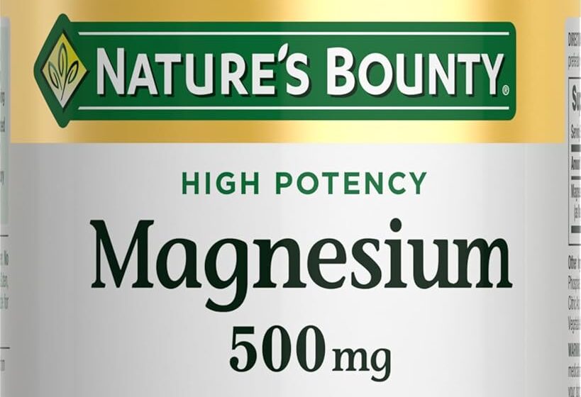 Nature's Bounty Magnesium 500 mg tablets dietary supplement for bone health, muscle support, and daily wellness.