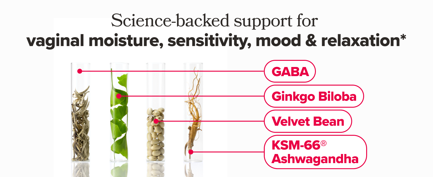 O Positiv URO Vaginal Moisture and Mood supplement featuring KSM-66 Ashwagandha, Ginkgo Biloba, Mucuna Pruriens, and GABA for daily women's wellness support.