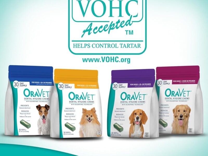 ORAVET Dental Chews for Large Dogs over 50 lbs in pink pouch with 30 dental hygiene chews for plaque and tartar control