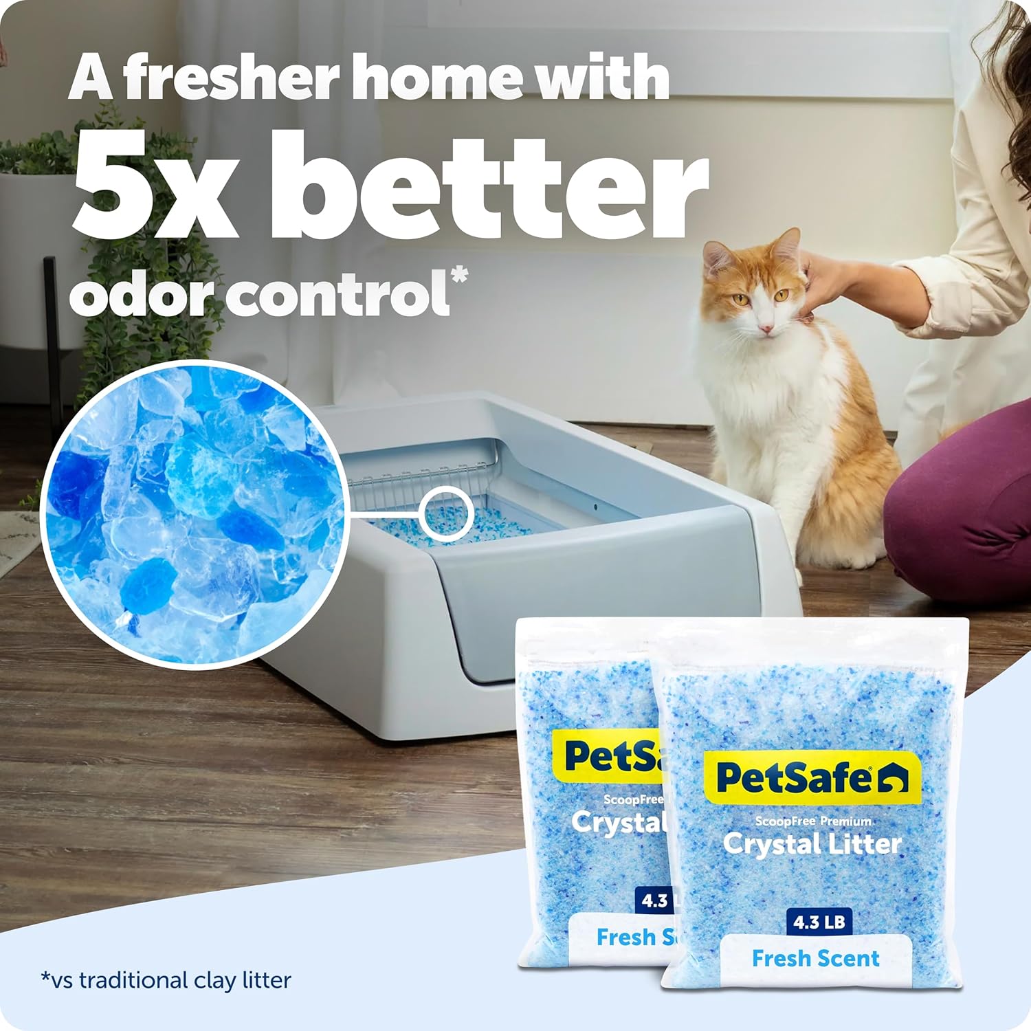 PetSafe ScoopFree Premium Crystal Cat Litter Refill Packs 4.3 lb Bags 2 Pack Fresh Scent Reusable Tray Compatible