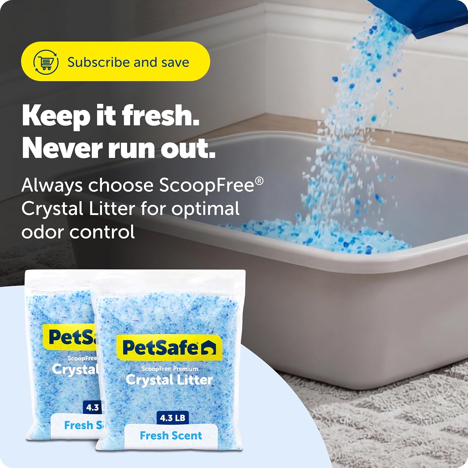 PetSafe ScoopFree Premium Crystal Cat Litter Refill Packs 4.3 lb Bags 2 Pack Fresh Scent Reusable Tray Compatible
