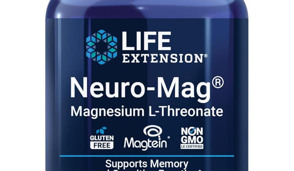 Life Extension Neuro-Mag Magnesium L-Threonate capsules for brain health, memory support, and cognitive function improvement supplement bottle