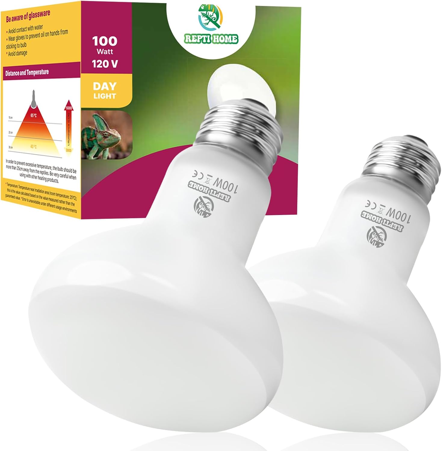 100W reptile heat lamp bulbs simulating natural sunlight for bearded dragon lizard turtle snake and terrarium basking habitat