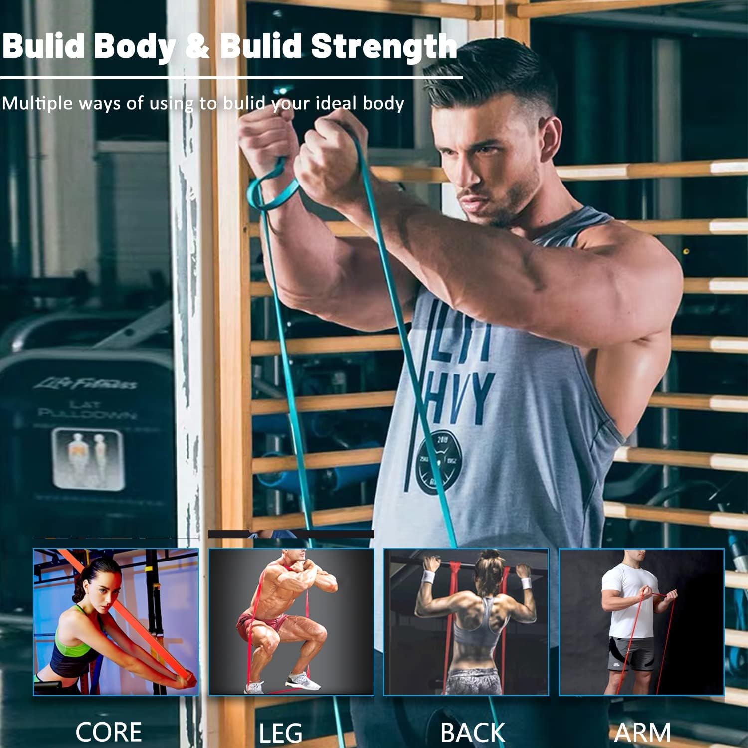 Long resistance bands pull up assist set for strength training fitness workouts stretching and physical therapy