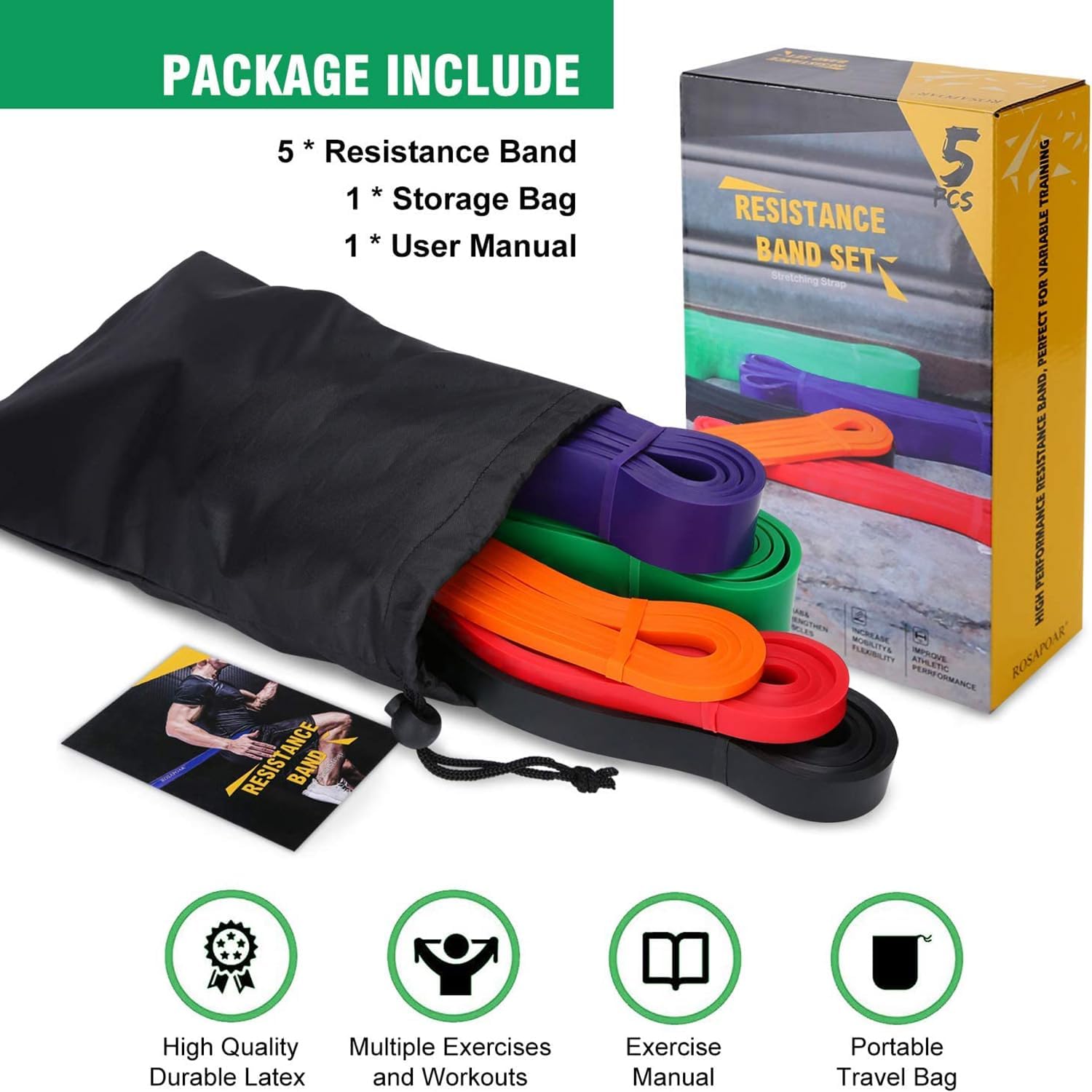 Long resistance bands pull up assist set for strength training fitness workouts stretching and physical therapy