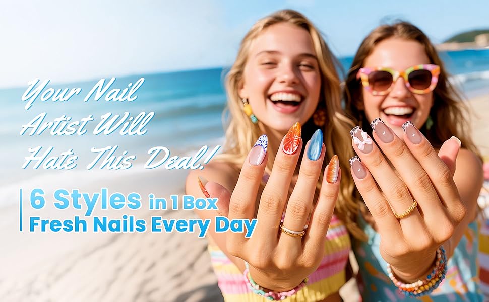 Reusable press on nails set with 144 pieces featuring cute bow nail designs in multiple sizes for easy at-home manicures.