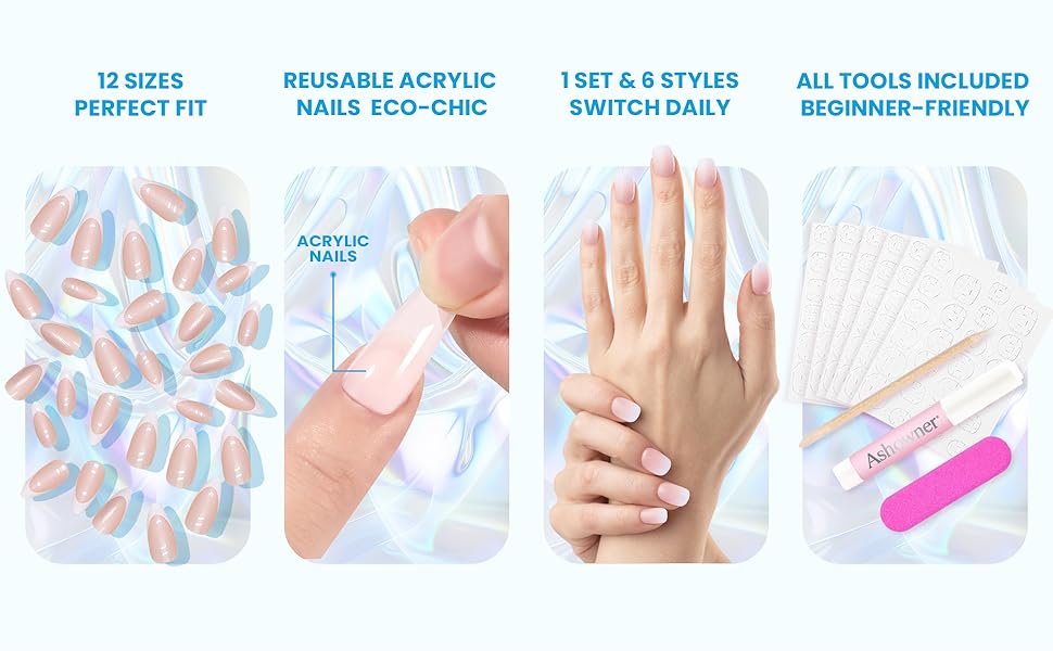 Reusable press on nails set with 144 pieces featuring cute bow nail designs in multiple sizes for easy at-home manicures.