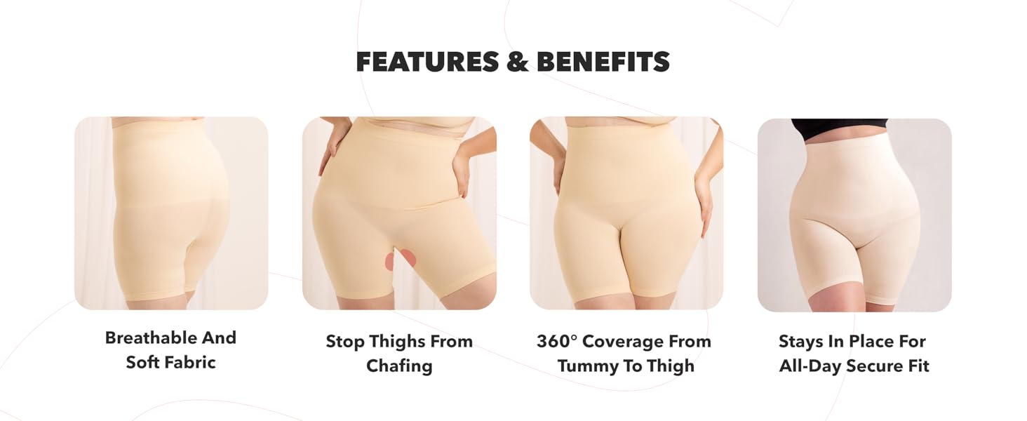 SHAPERMINT high-waisted tummy control shapewear shorts for women with thigh slimming and seamless support
