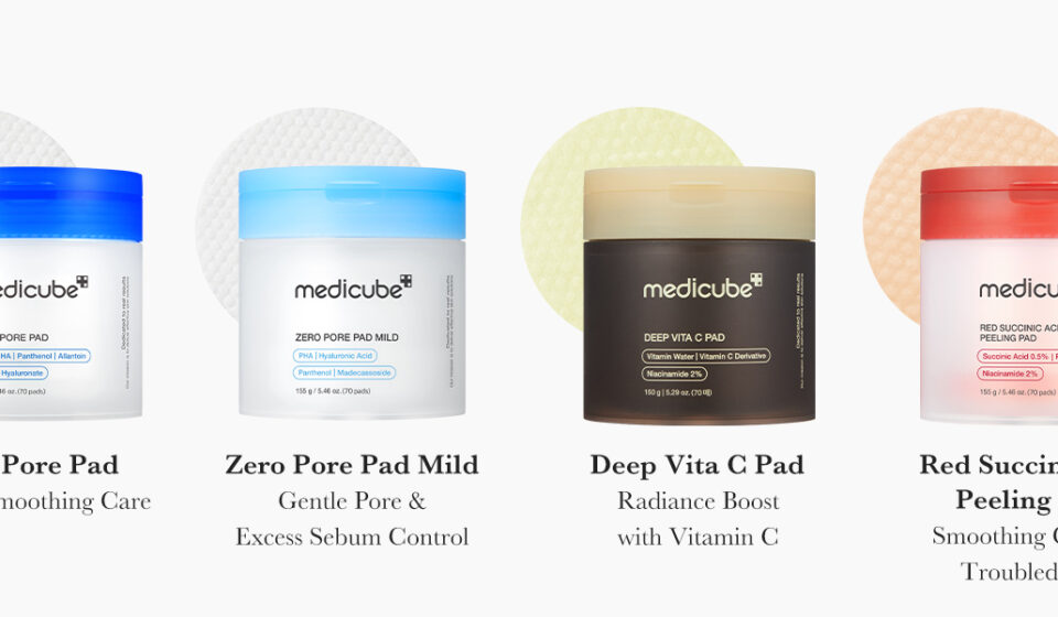 medicube Zero Pore Pad 2.0 Korean skincare toner pads with AHA lactic acid and BHA salicylic acid for exfoliation and pore care.