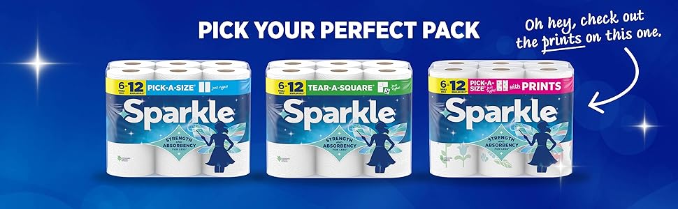Sparkle Tear-A-Square Paper Towels with 2 double rolls and strong 2-ply sheets for kitchen cleanup and everyday household cleaning.