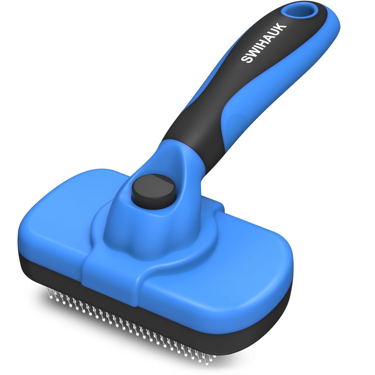 Swihauk self cleaning slicker brush for dogs and cats featuring a skin-friendly deshedding design and one-button hair removal function.