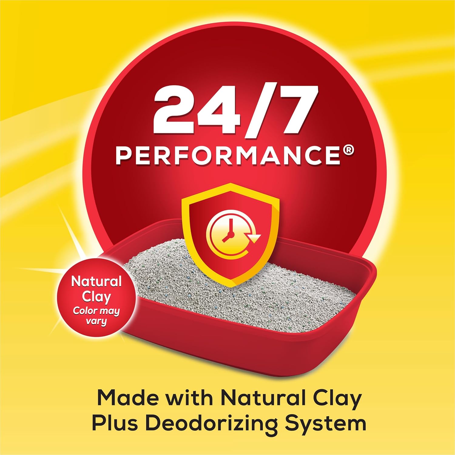 Purina Tidy Cats Clumping Cat Litter 24/7 Performance Multi-Cat Odor Control 16 lb bag beside a clean litter box.