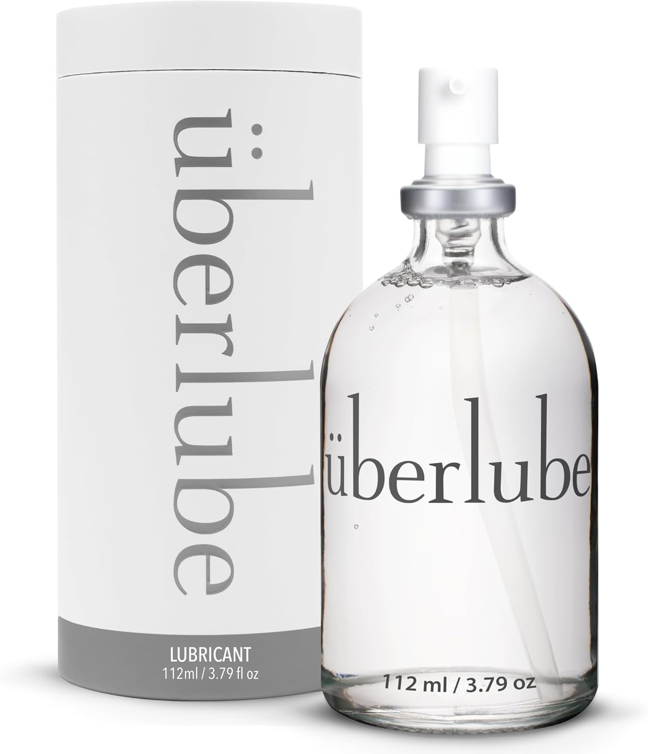 Uberlube Premium Silicone Lubricant 3.79 fl oz bottle featuring a long-lasting waterproof and ultra-smooth unscented formula.