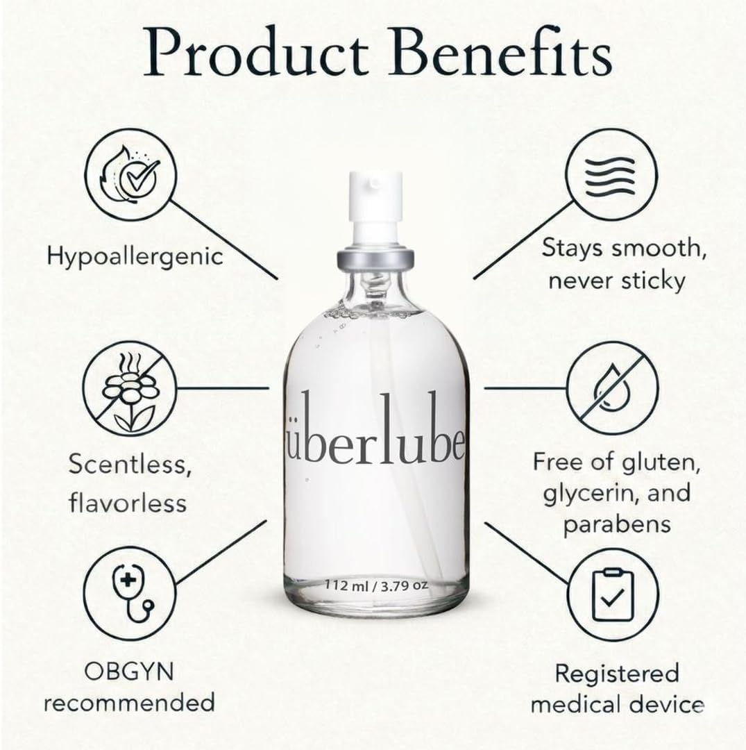Uberlube Premium Silicone Lubricant 3.79 fl oz bottle featuring a long-lasting waterproof and ultra-smooth unscented formula.