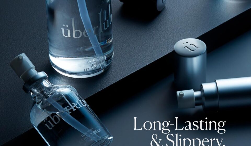 Uberlube Premium Silicone Lubricant 3.79 fl oz bottle featuring a long-lasting waterproof and ultra-smooth unscented formula.