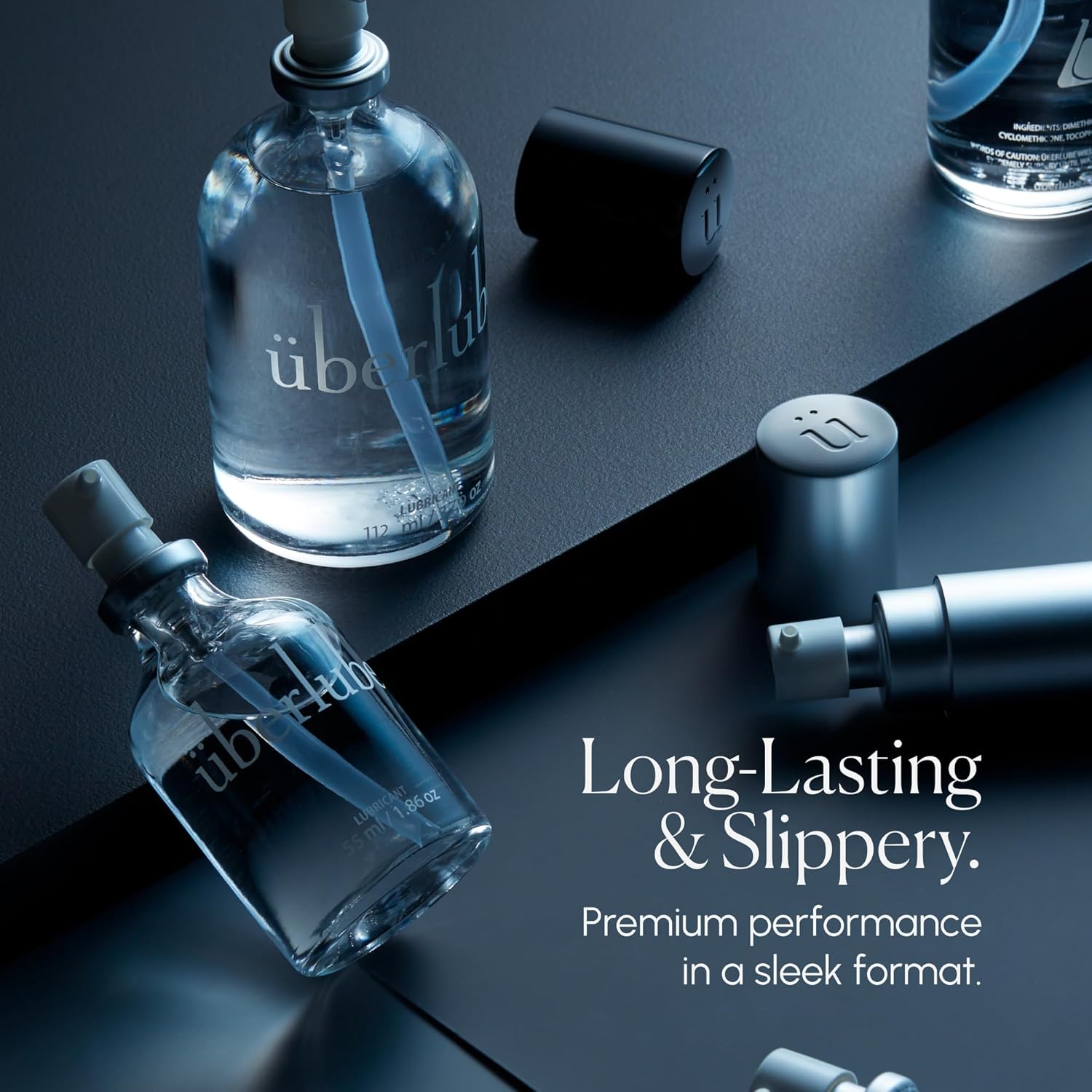 Uberlube Premium Silicone Lubricant 3.79 fl oz bottle featuring a long-lasting waterproof and ultra-smooth unscented formula.